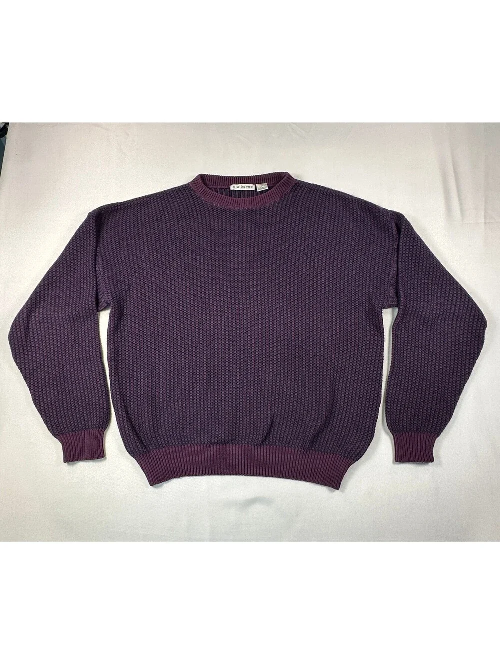 Vintage Claiborne 100% Cotton Chunky Knit Sweater Men's Medium Purple Made in US